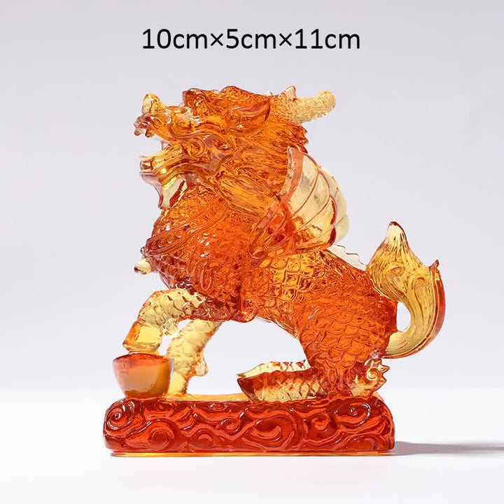 Feng Shui Kirin Handmade Liuli Crystal Art Piece Fortune Home Office Decoration - Gold - Kirin&Ingot - image 12