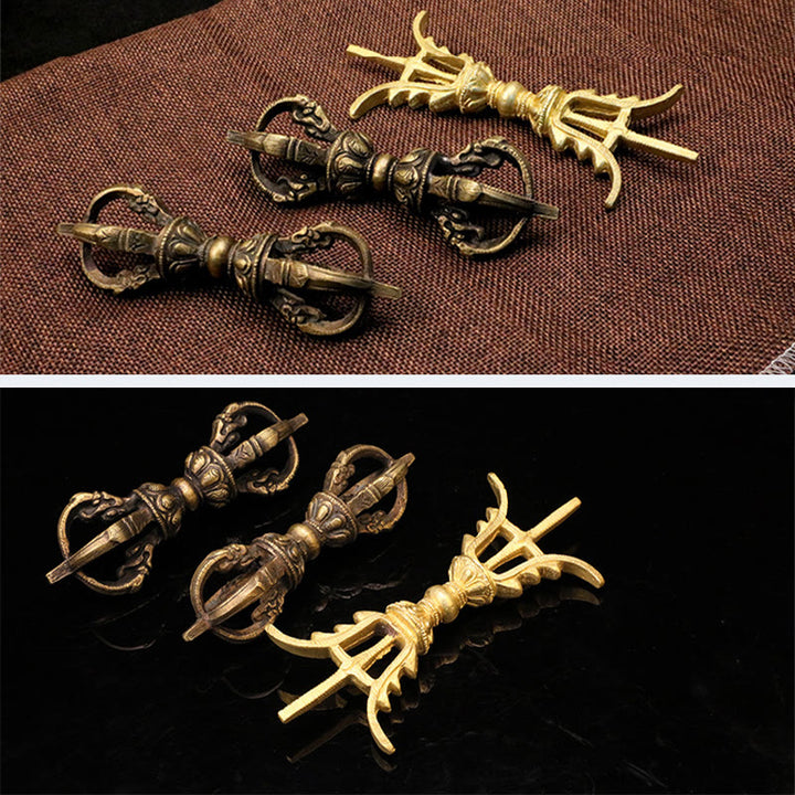 Buddha Stones Handmade Nepal Five Prong Three Prong Vajra Dorje Strength Copper Decoration