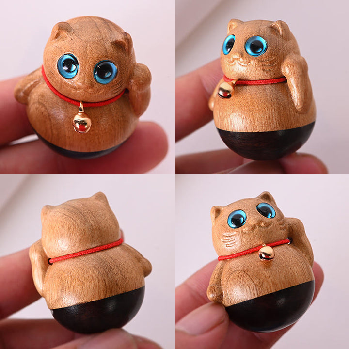 Buddha Stones Mini Lucky Cat Kitten Phoebe Zhennan Wood Blessing Decoration - image 9