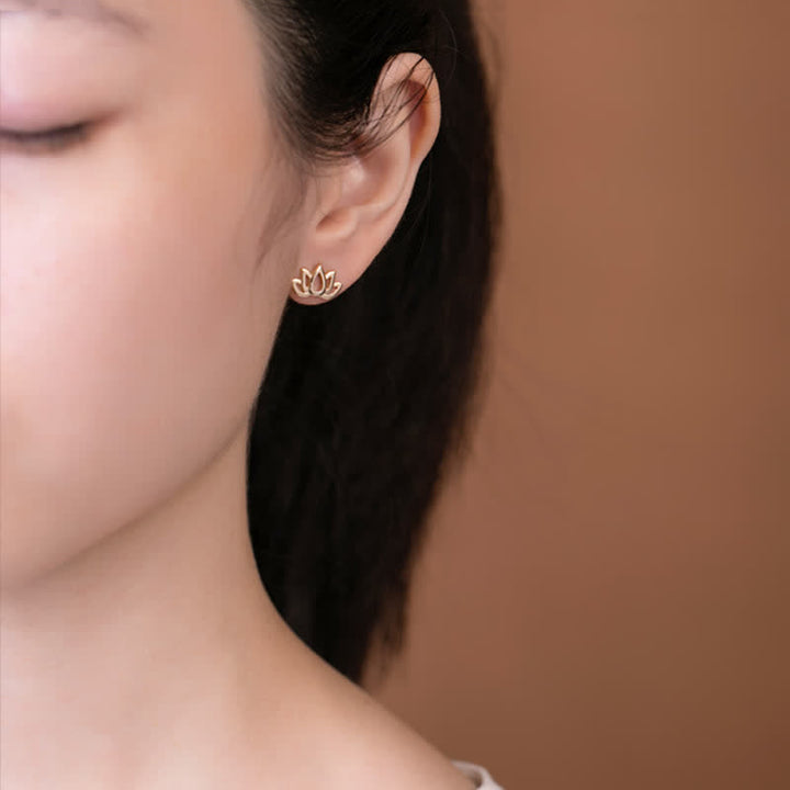 Buddha Stones 925 Sterling Silver Lotus Flower Blessing Earrings - image 4