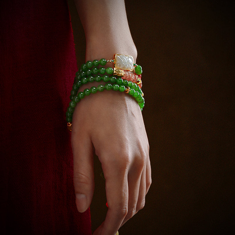 Buddha Stones 108 Mala Beads Cyan Jade Red Agate Laughing Buddha Luck Bracelet - image 6