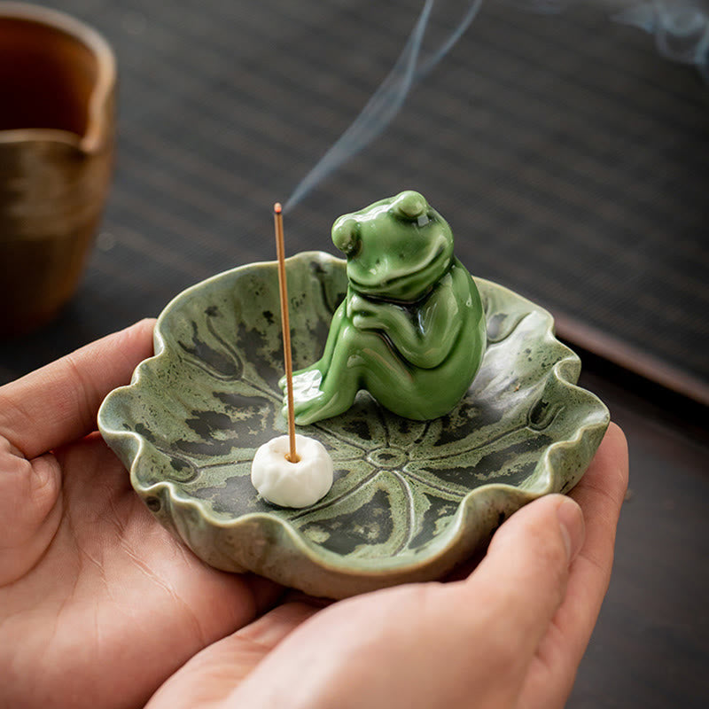 Buddha Stones Leaf Meditation Frog Pattern Healing Ceramic Incense Burner Decoration - image 22