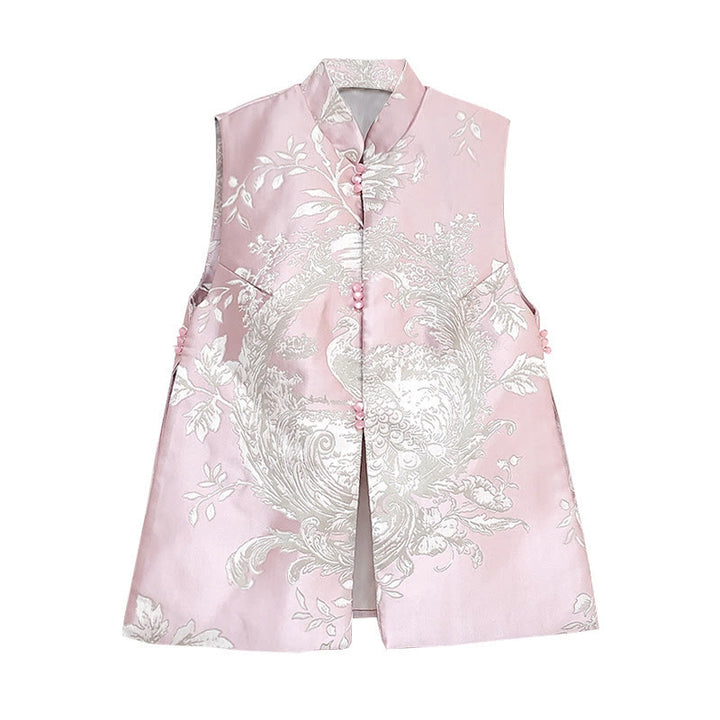 Buddha Stones Peacock Flower Pattern Tang Suit Design Vest Jacket