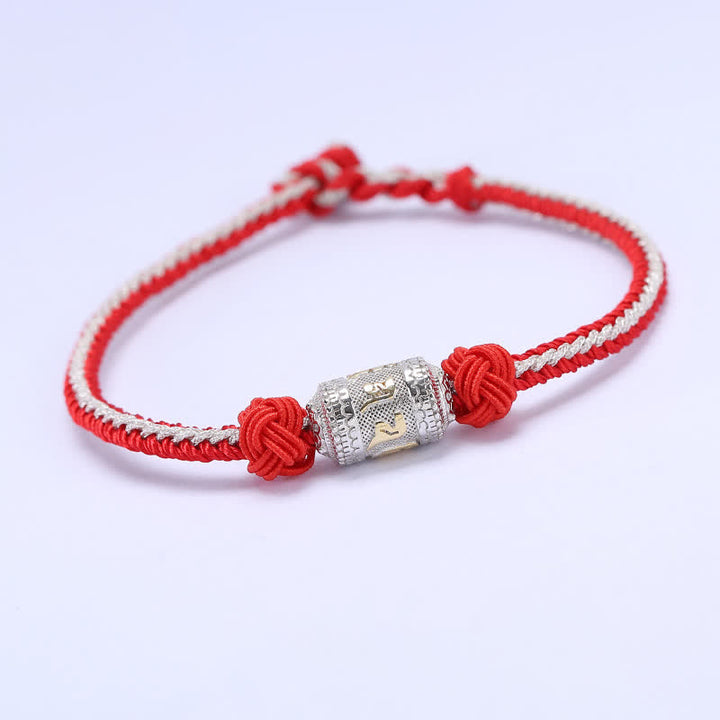 Buddha Stones 925 Sterling Silver Om Mani Padme Hum Prayer Wheel Luck Strength Red String Bracelet - Red&Silver - 18cm - image 10