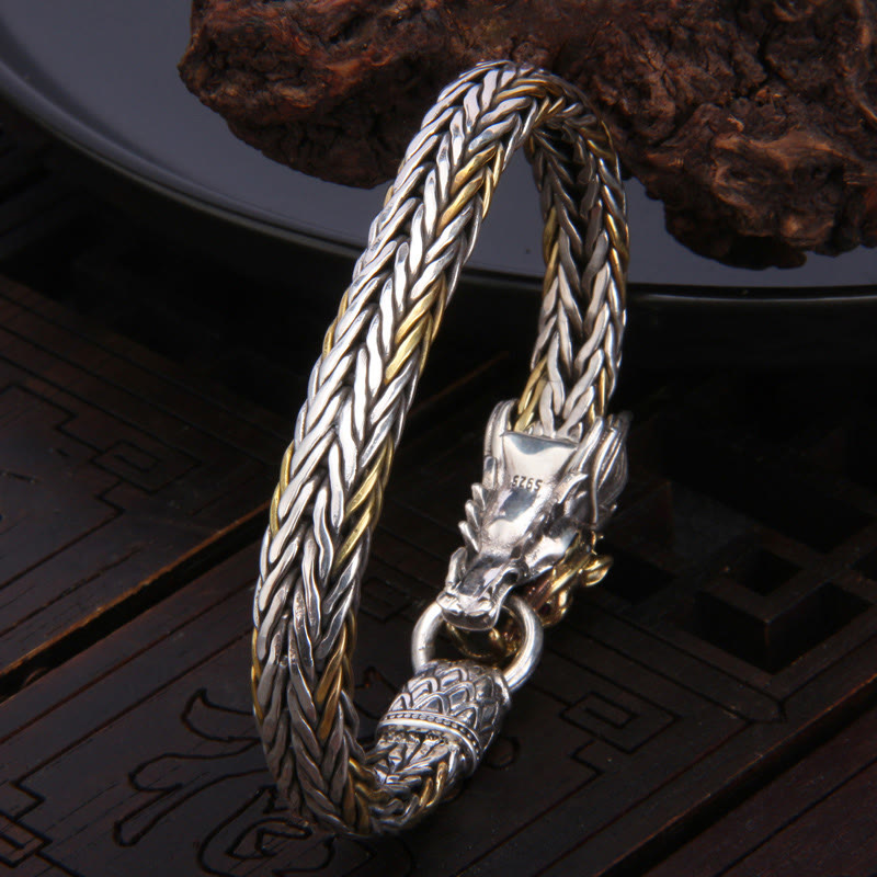 Buddha Stones 925 Sterling Silver Year Of The Dragon Auspicious Dragon Protection Metal Braided Design Bracelet - image 3