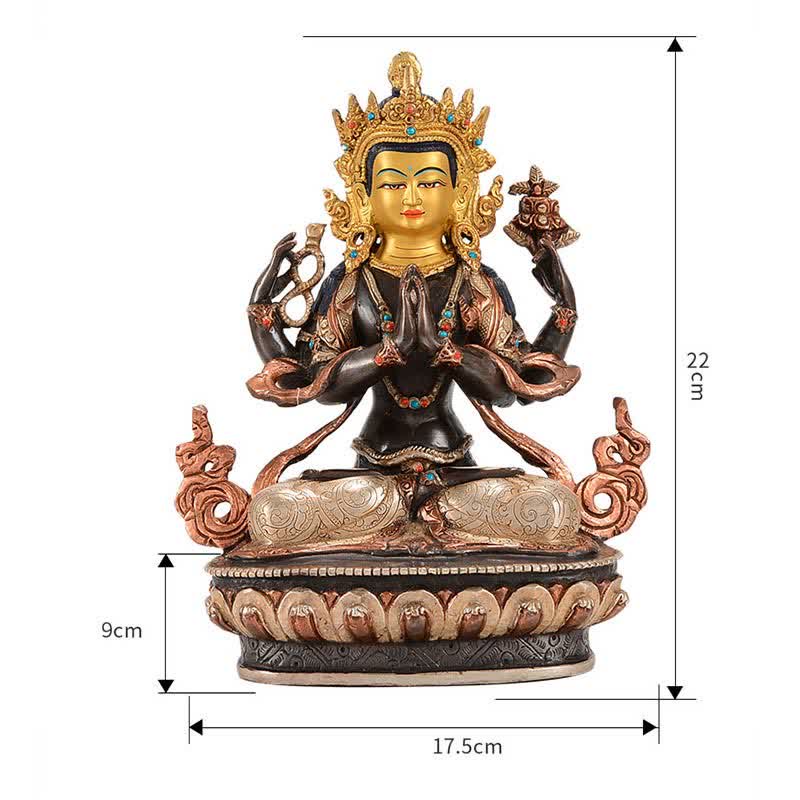 Bodhisattva Chenrezig Four-armed Avalokitesvara Protection Copper Statue Decoration - image 14