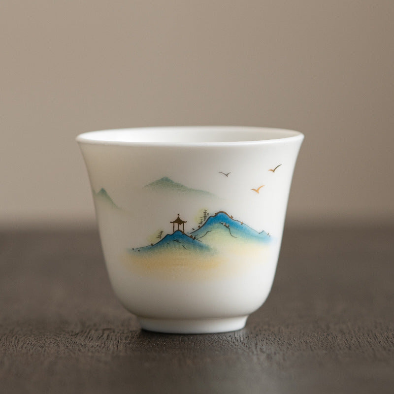 Buddha Stones Lotus Flower Leaf Mountain Pavilion Elk Peony Ceramic Teacup Kung Fu Tea Cup