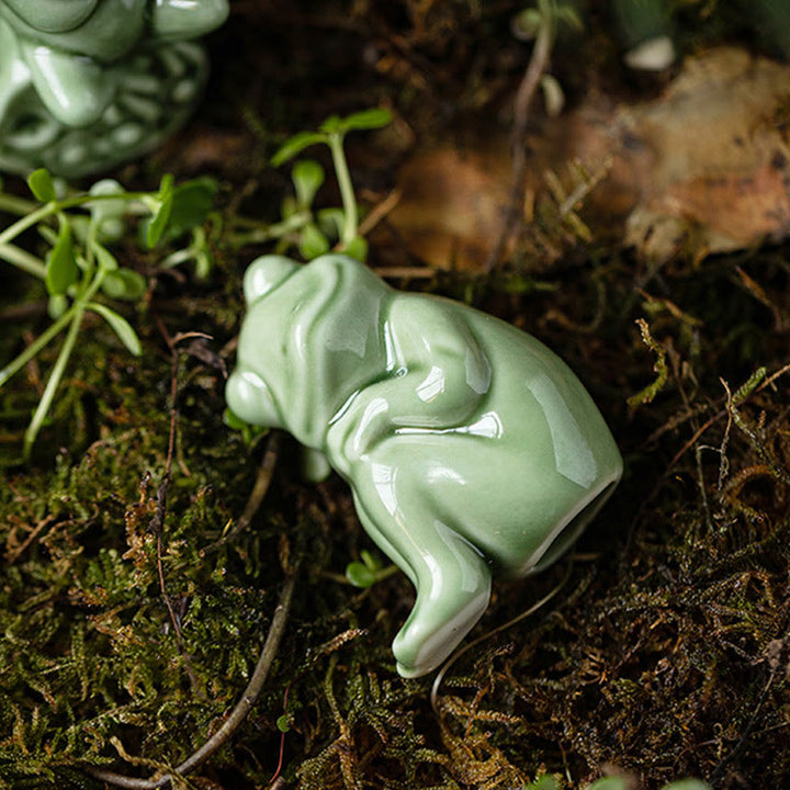 Buddha Stones Mini Small Meditation Lotus Resting Frog Ceramic Wealth Luck Home Tea Pet Figurine Decoration - image 13