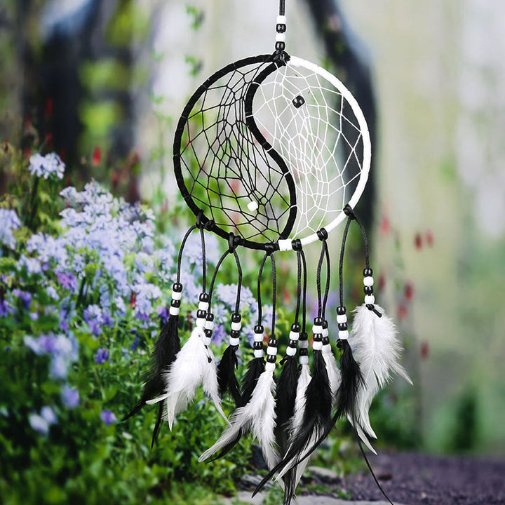 Yin Yang  Dream Catcher Circular Net with Feathers Balance Decoration - image 17