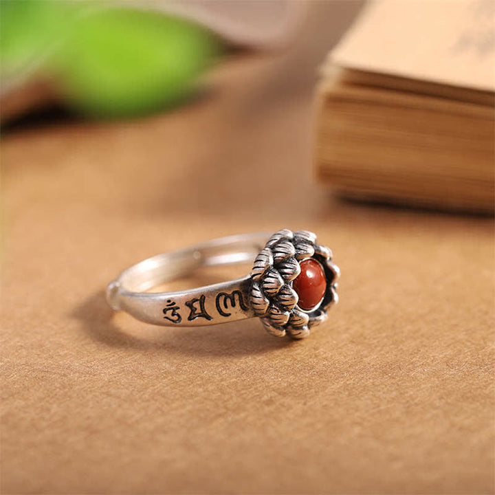 925 Sterling Silver Lotus Red Agate Confidence Blessing Ring - image 8