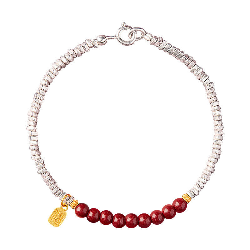 Buddha Stones 925 Sterling Silver Cinnabar Fu Character Blessing Bracelet - image 11