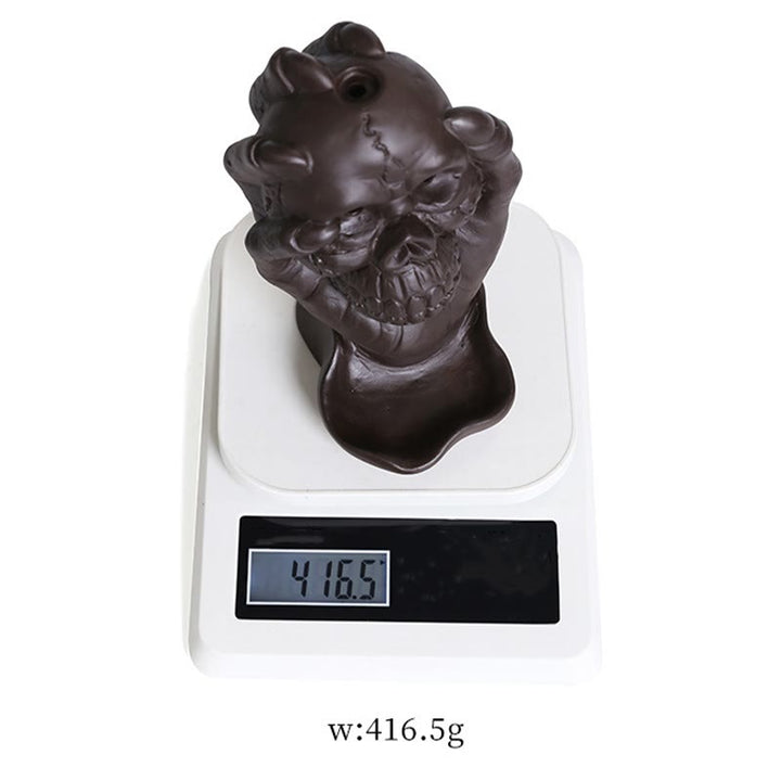 Buddha Stones Halloween Skull With Ghost Hand Purple Clay Spiritual Incense Burner Decoration - image 11