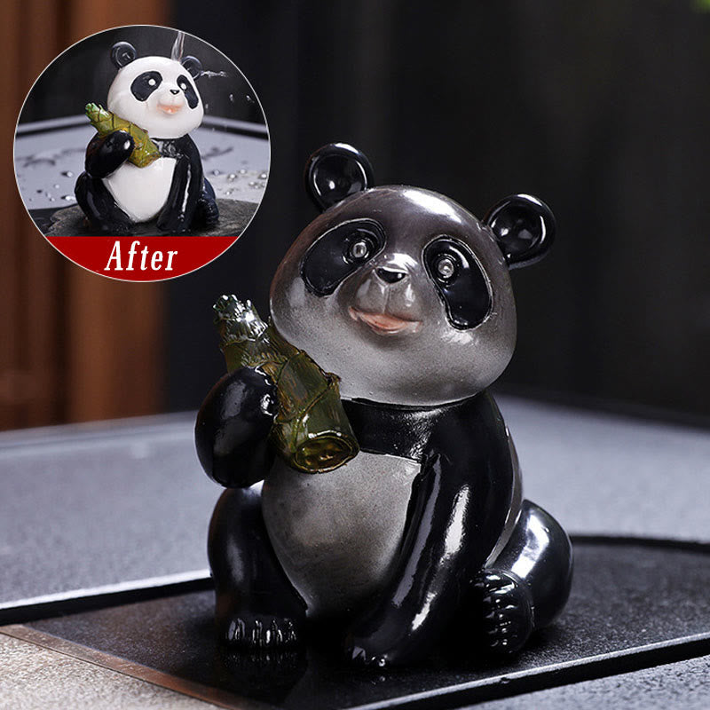 Buddha Stones Color Changing Small Cute Panda Bamboo Tea Pet Resin Home Figurine Decoration