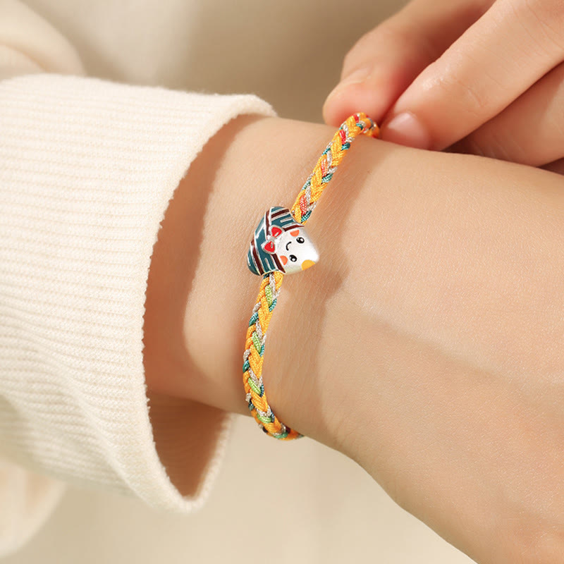Buddha Stones 925 Sterling Silver Dragon Boat Festival Zongzi Pattern Luck Handmade Multicolored Rope Child Adult Bracelet - image 6