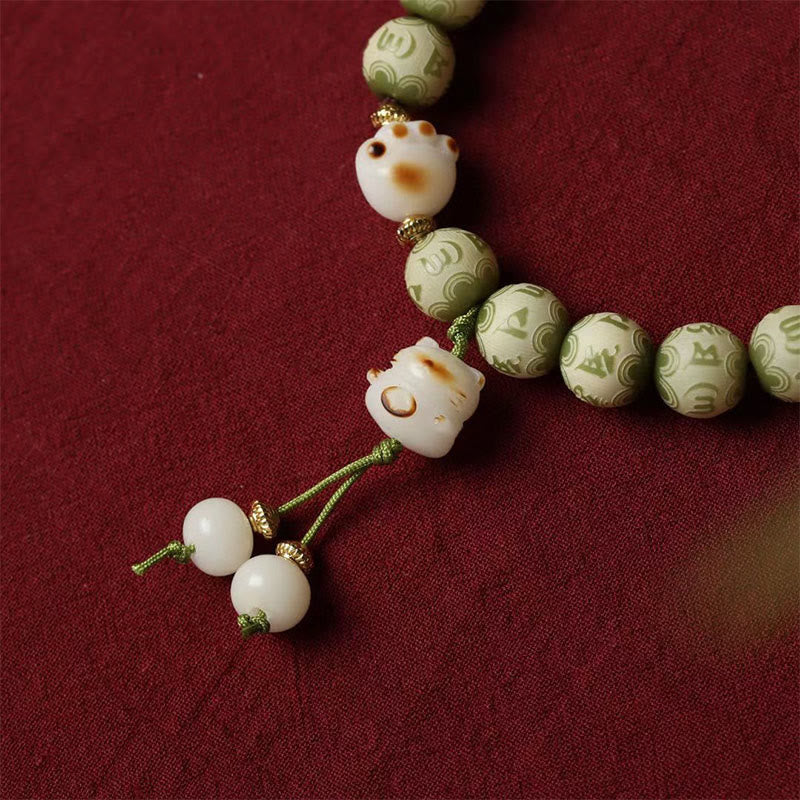 Buddha Stones Green Bodhi Seed Cat Paw Om Mani Padme Hum Engraved Wisdom Bracelet - image 5