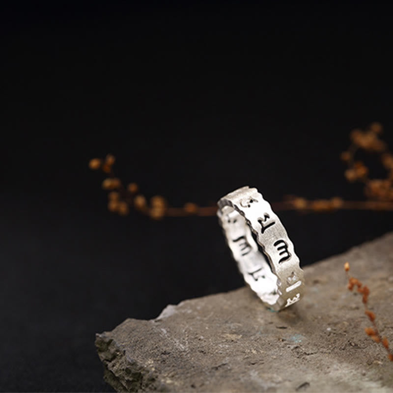 Buddha Stones Tibetan 925 Sterling Silver Om Mani Padme Hum Peace Hollow Ring - image 8