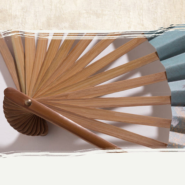 Buddha Stones Vintage Cloud Crane Pattern Handheld Bamboo Folding Fan - image 3