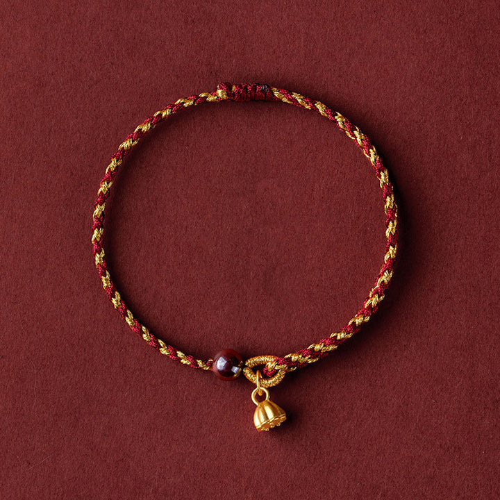 Buddha Stones Handcrafted Red Gold Rope Lotus Peace And Joy Charm Braid Bracelet