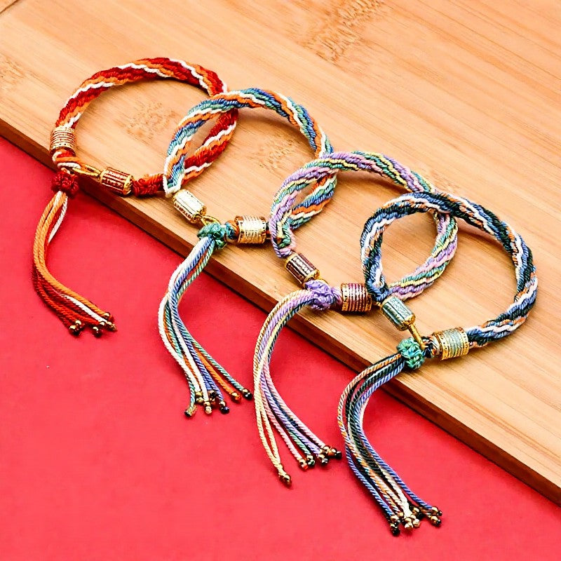 Buddha Stones Tibetan Enamel Colorful Tassel Rope Bracelet - image 0