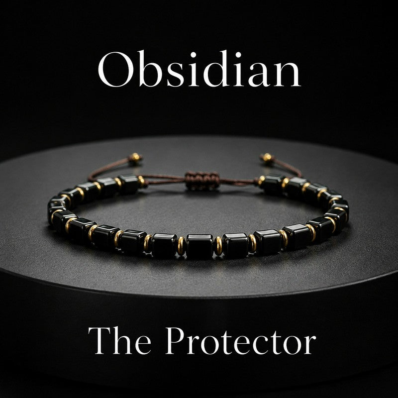 Buddha Stones Black Obsidian Protection Square Bead Braided Adjustable Bracelet - Black Obsidian (Wrist Circumference: 6.3-8.3 in/16-21 cm) - image 0
