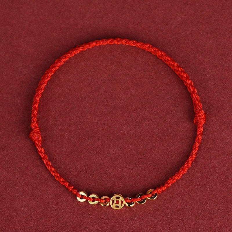 Buddha Stones Braided Red String Round Chinese Coin Good Fortune Bracelet - image 1