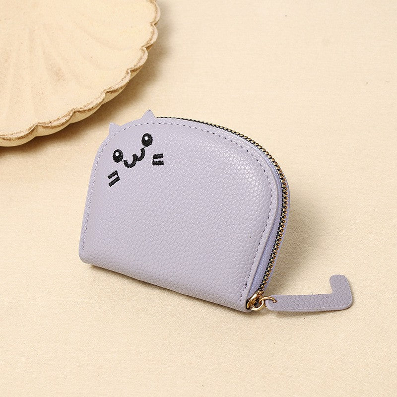 Buddha Stones PU Leather Cat Ear Embroidery Compact Purse - Lavender - Approx. 10 cm × 2.5 cm × 9 cm / 3.94 in × 0.98 in × 3.54 in - image 17