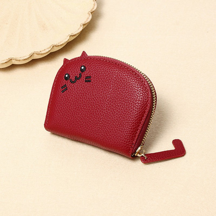 Buddha Stones PU Leather Cat Ear Embroidery Compact Purse - DarkRed - Approx. 10 cm × 2.5 cm × 9 cm / 3.94 in × 0.98 in × 3.54 in - image 15
