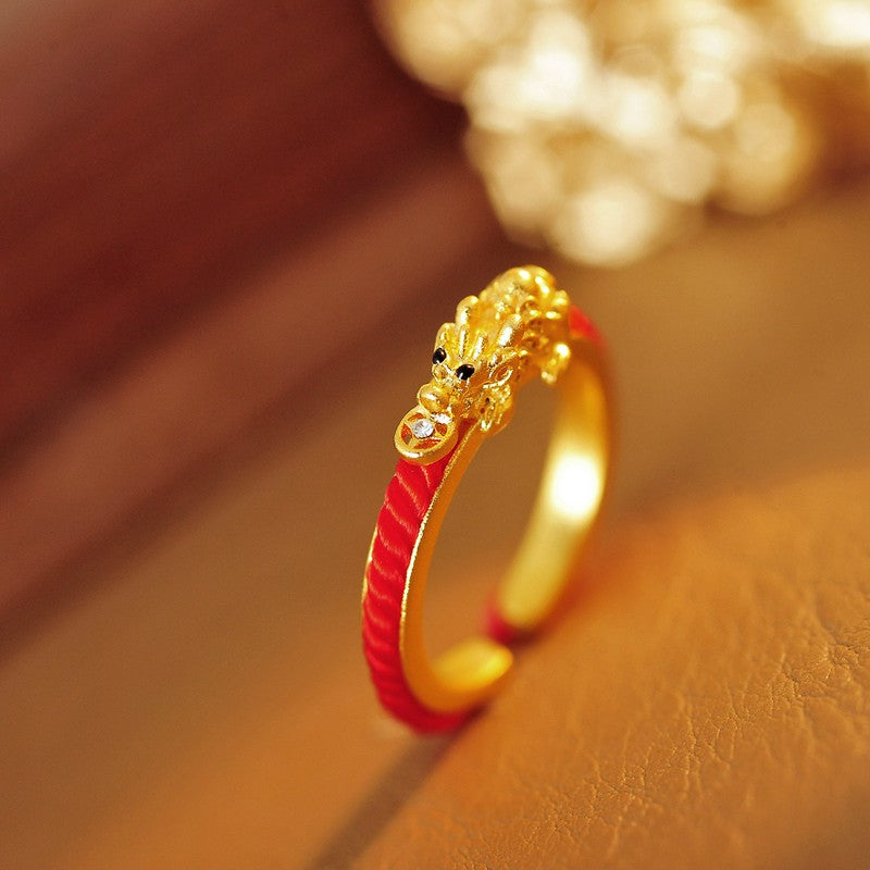 Buddha Stones Copper Pi Xiu Chinese Coin Wealth Braided Open Ring - Pi Xiu Ring (US8) - image 0