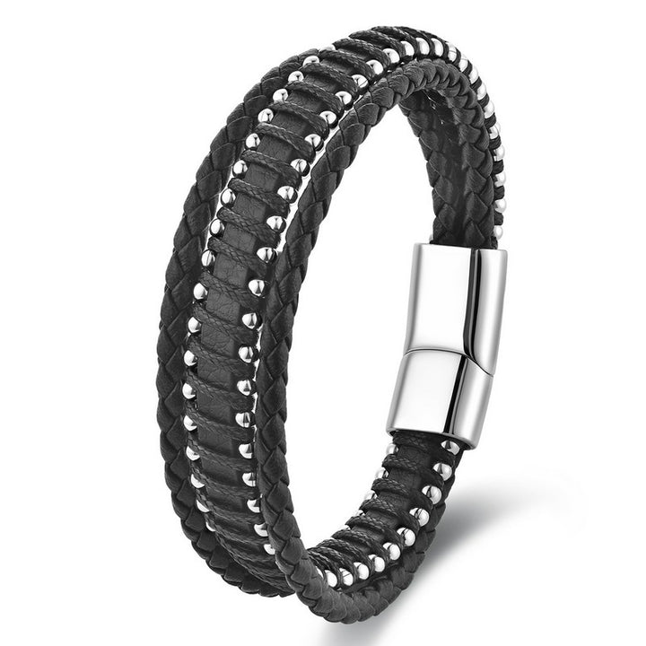 Buddha Stones Black Leather Braided Design Double Layer Strength Bracelet - 7.1–7.9 in / 18–20 cm - image 0