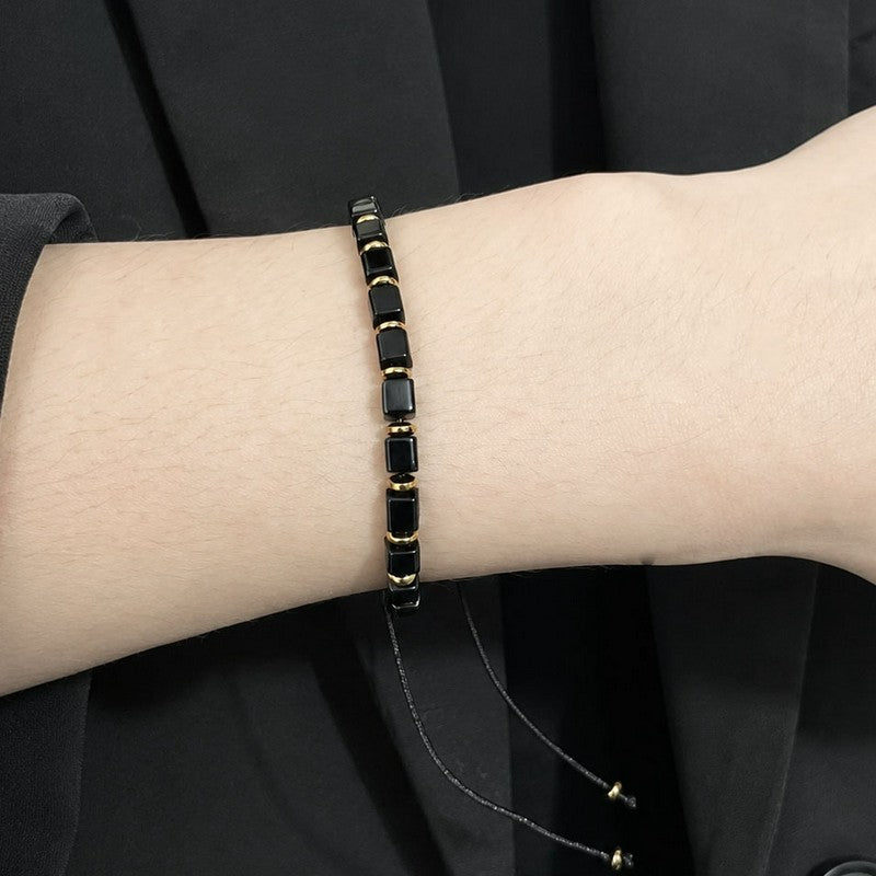 Buddha Stones Black Obsidian Protection Square Bead Braided Adjustable Bracelet - image 3