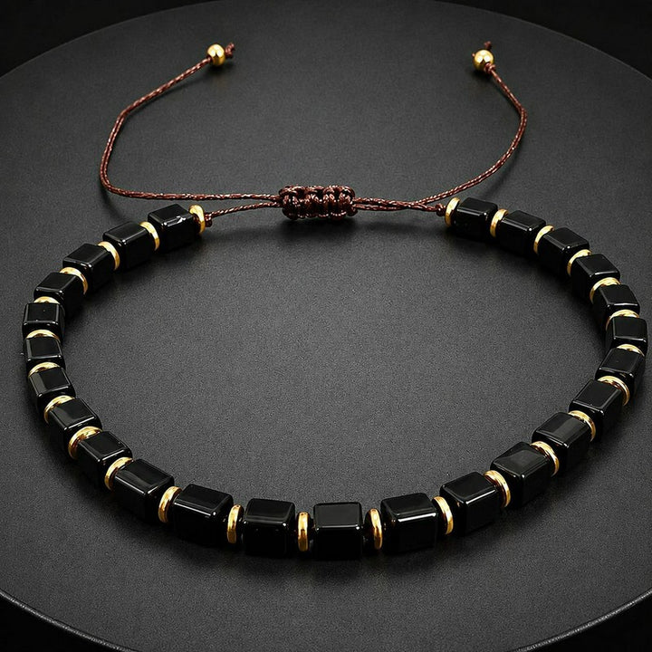 Buddha Stones Black Obsidian Protection Square Bead Braided Adjustable Bracelet - image 1