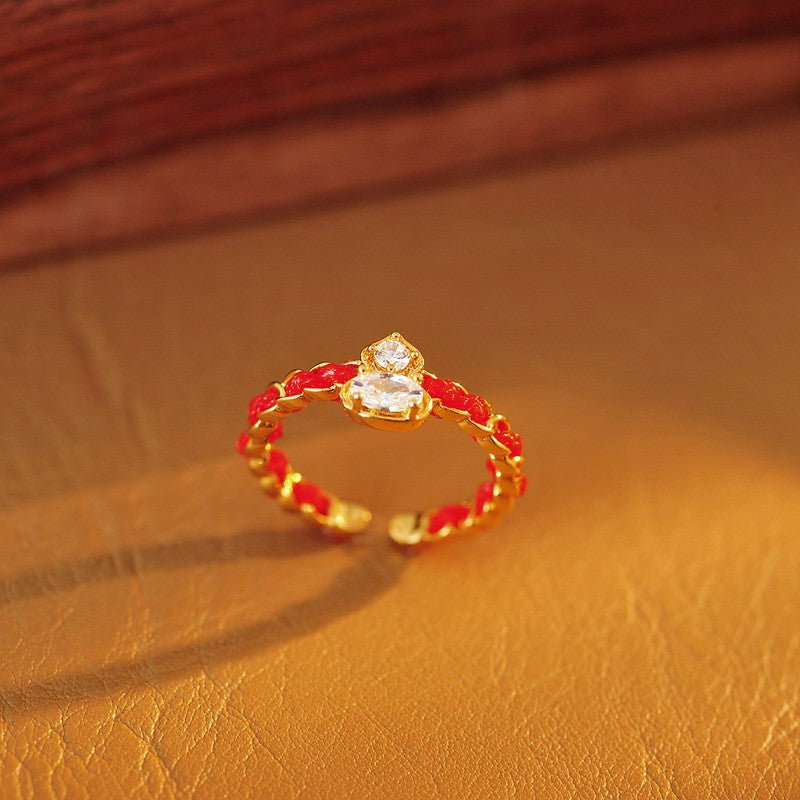 Buddha Stones Red String Copper Alloy Gourd Blessing Open Band Ring - image 1
