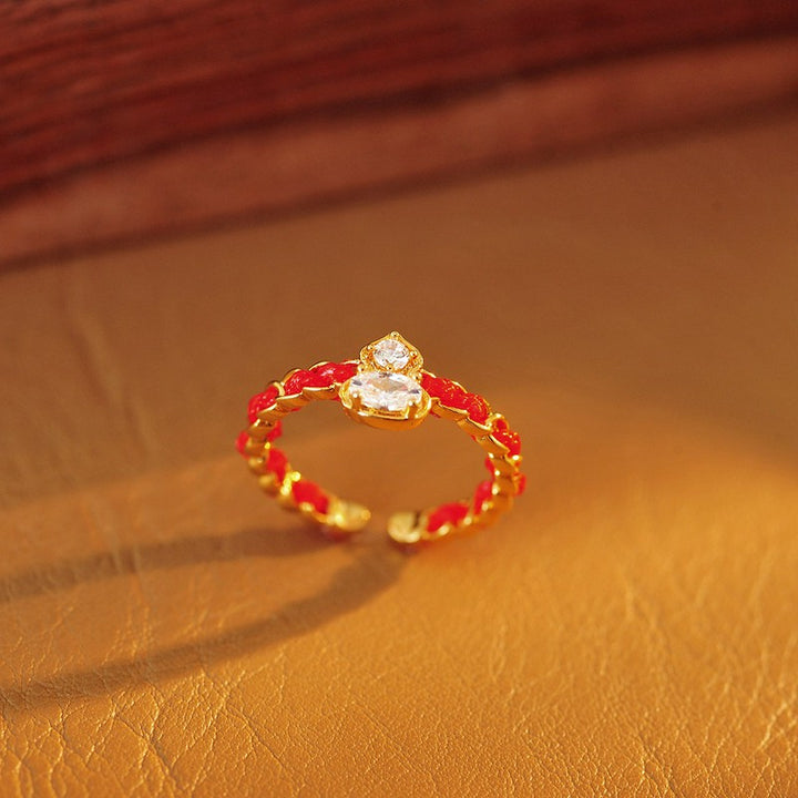 Buddha Stones Red String Copper Alloy Gourd Blessing Open Band Ring - image 1