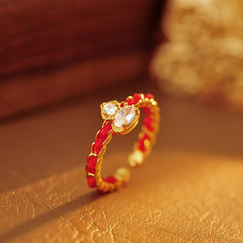 Buddha Stones Red String Copper Alloy Gourd Blessing Open Band Ring - Gourd Ring (US8) - image 0