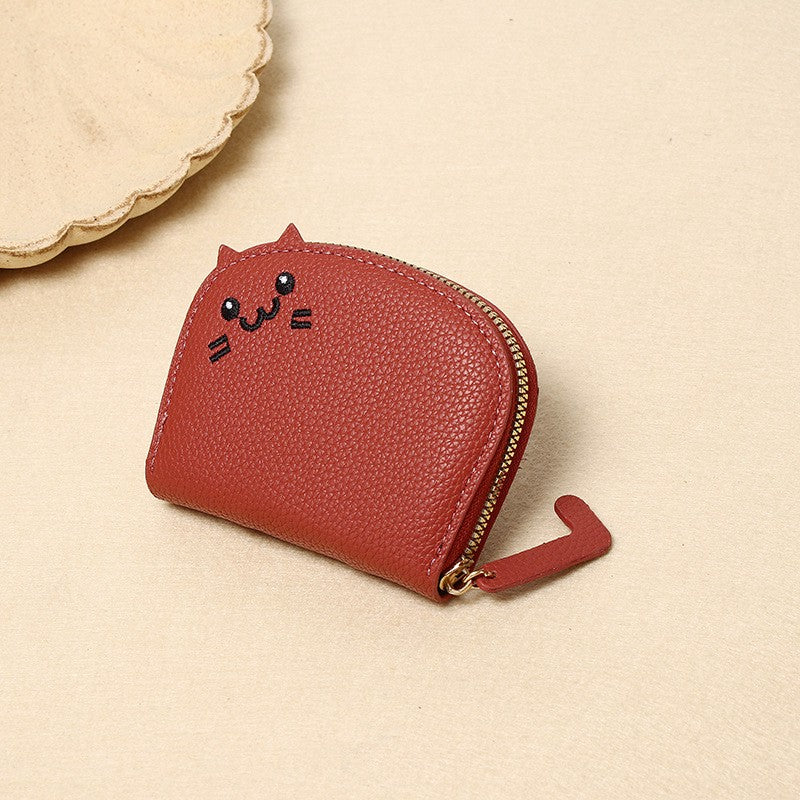 Buddha Stones PU Leather Cat Ear Embroidery Compact Purse - Brown - Approx. 10 cm × 2.5 cm × 9 cm / 3.94 in × 0.98 in × 3.54 in - image 11