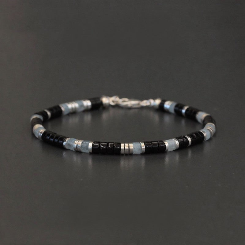 Buddha Stones Black Onyx Blue Chalcedony Protection Stretch Beaded Bracelet - Blue Chalcedony & Black Onyx (Wrist Circumference: 6.3–7.1 in/16–18 cm) - image 0