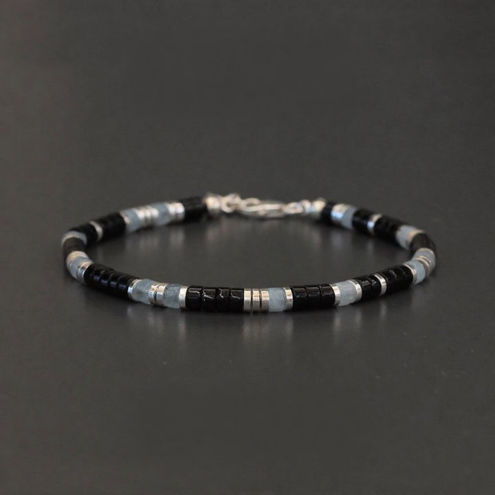 Buddha Stones Black Onyx Blue Chalcedony Protection Stretch Beaded Bracelet - Blue Chalcedony & Black Onyx (Wrist Circumference: 6.3–7.1 in/16–18 cm) - image 0