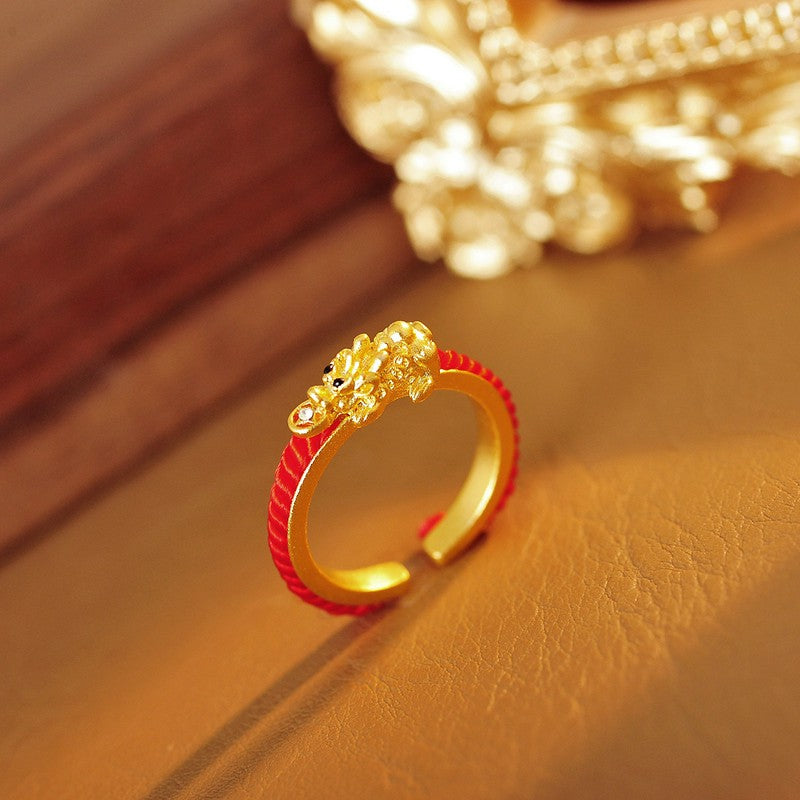 Buddha Stones Copper Pi Xiu Chinese Coin Wealth Braided Open Ring - image 1