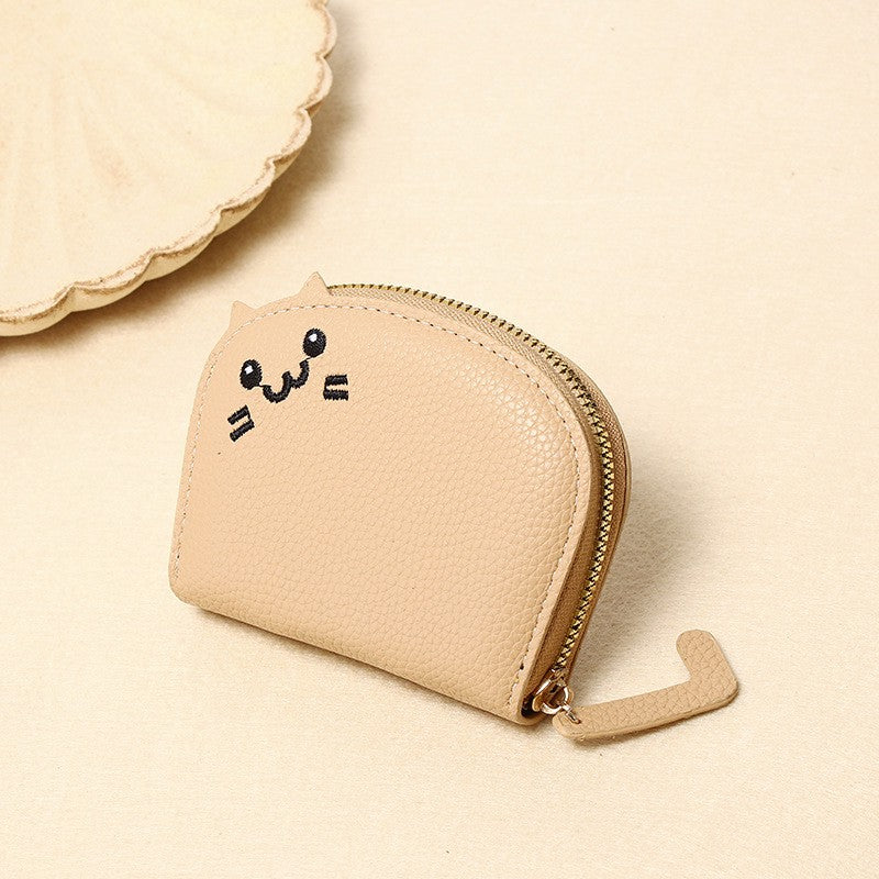 Buddha Stones PU Leather Cat Ear Embroidery Compact Purse - Wheat - Approx. 10 cm × 2.5 cm × 9 cm / 3.94 in × 0.98 in × 3.54 in - image 12