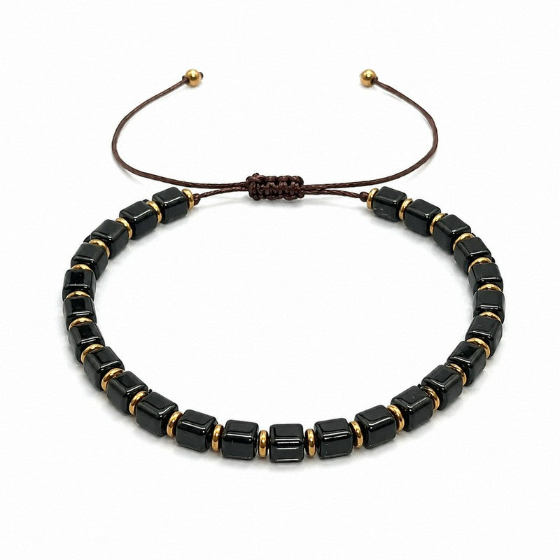 Buddha Stones Black Obsidian Protection Square Bead Braided Adjustable Bracelet - image 4