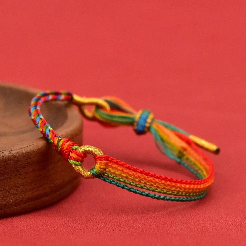Buddha Stones Five-color Red String Luck Ethnic Style Bracelet - Multicolor Bracelet - 7.1–7.5 in (18–19 cm) - image 0