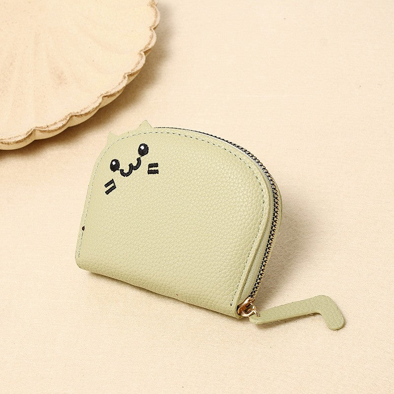 Buddha Stones PU Leather Cat Ear Embroidery Compact Purse - Honeydew - Approx. 10 cm × 2.5 cm × 9 cm / 3.94 in × 0.98 in × 3.54 in - image 14