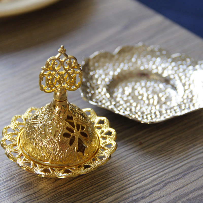 Gold Leaf Coaster Spiritual Mini Alloy Metal Incense Burner - image 17