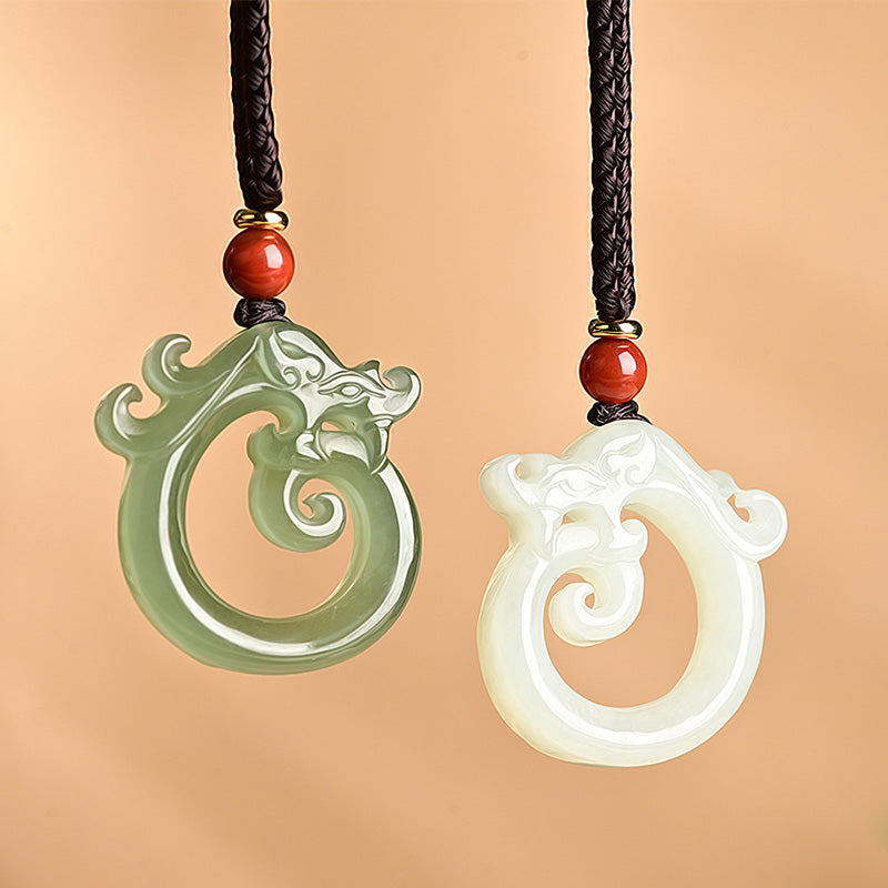 Buddha Stones White Jade Cyan Jade Dragon Protection Necklace String Pendant - Cyan Jade&White Jade - image 1