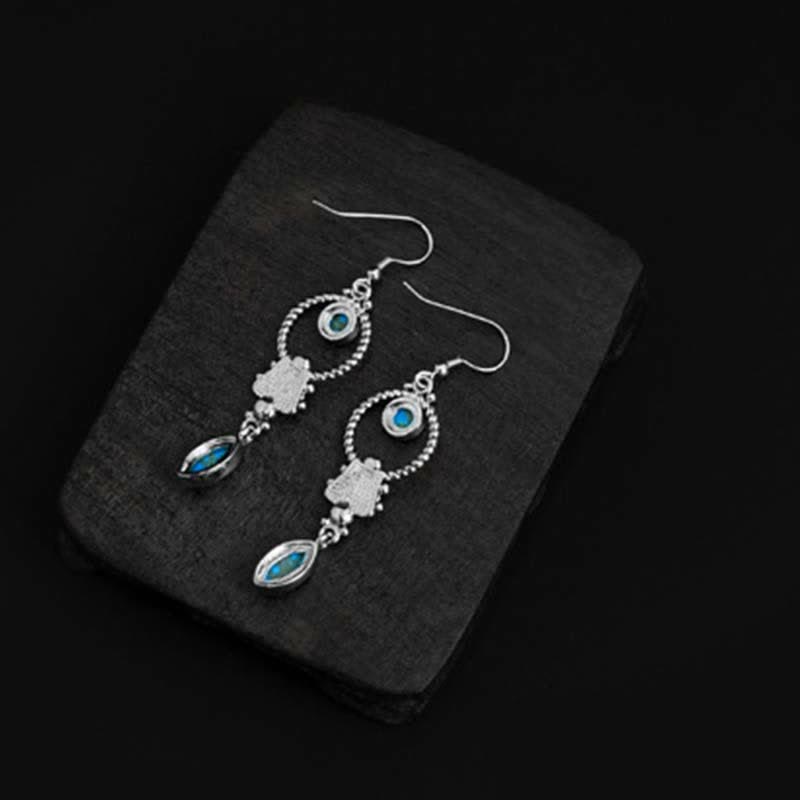 Buddha Stones 925 Sterling Silver Hook Vintage Copper Plated Silver Turquoise Waterdrop Pattern Balance Drop Dangle Earrings - image 8