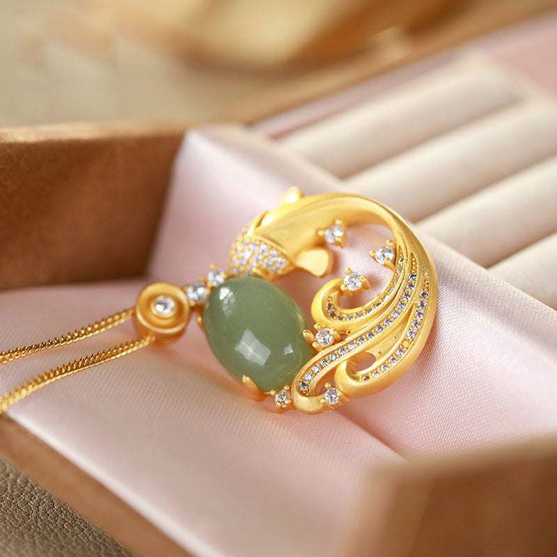 Buddha Stones Cyan Jade Koi Fish Healing Calm Necklace Pendant - image 9