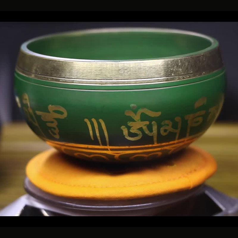 Tibetan Meditation Sound Bowl Handcrafted for Healing and Mindfulness Support Protection Singing Bowl Set - Green - 3.74IN (9.5CM) - image 5