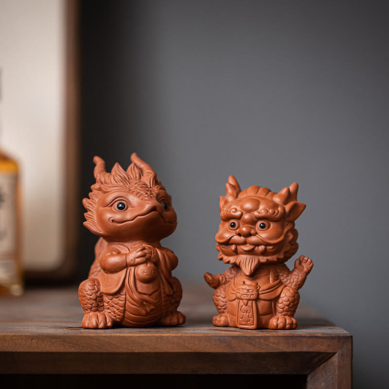 Buddha Stones Luck Dragon Wealth Tea Pet Purple Clay Figurine Decoration - image 0