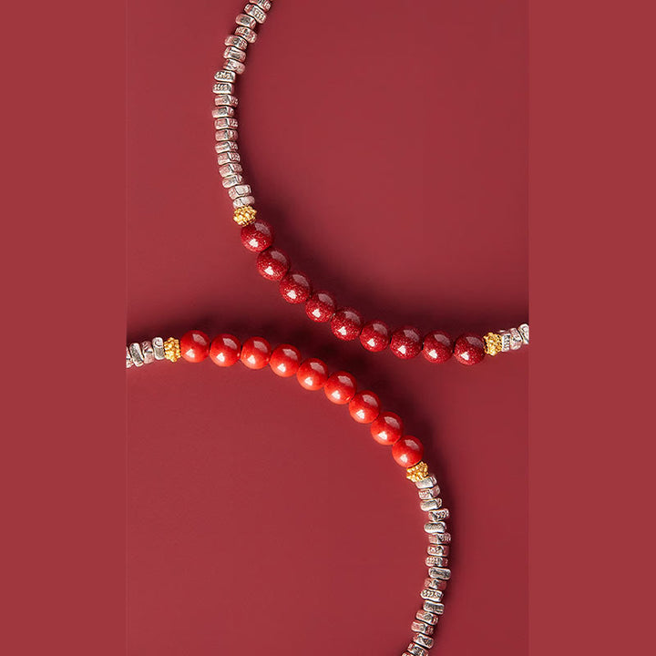 Buddha Stones 925 Sterling Silver Cinnabar Fu Character Blessing Bracelet - image 9