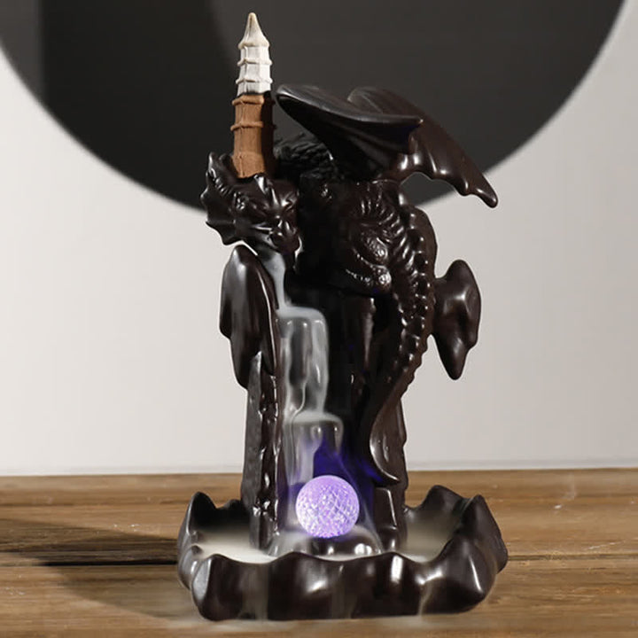 Nordic Dragon Ceramic Backflow Smoke Fountain Meditation Healing Incense Burner Led Ball Decoration - image 1